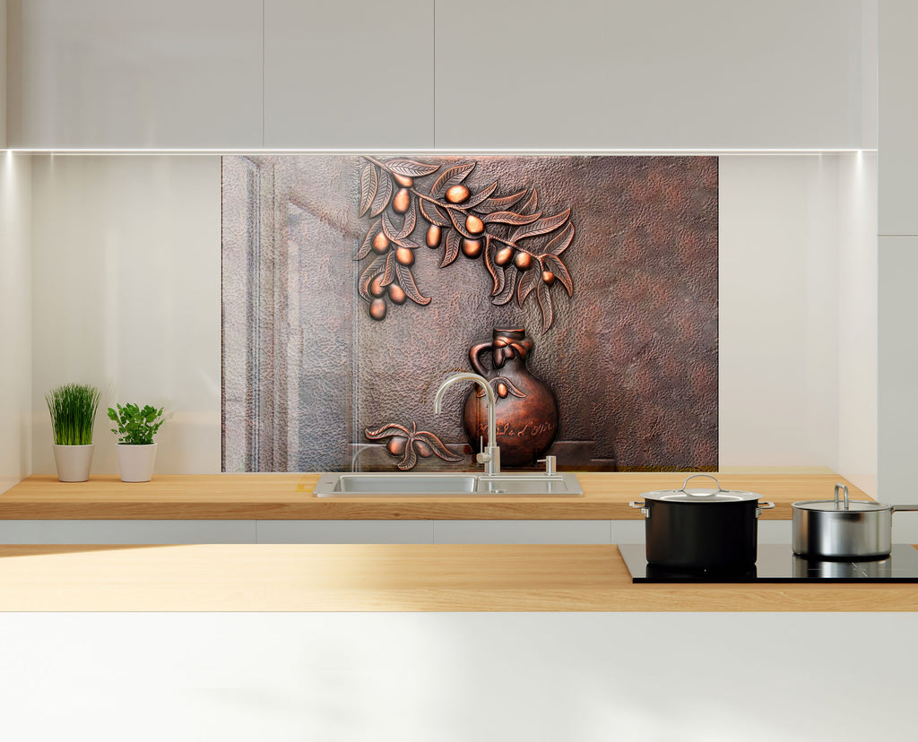 Rustic Bronze Olive Art - Glass Kitchen Backsplash-BacksplashArtworks