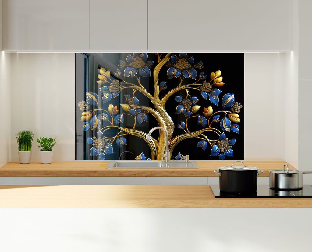 Royal Tree of Life - Glass Kitchen Backsplash-BacksplashArtworks