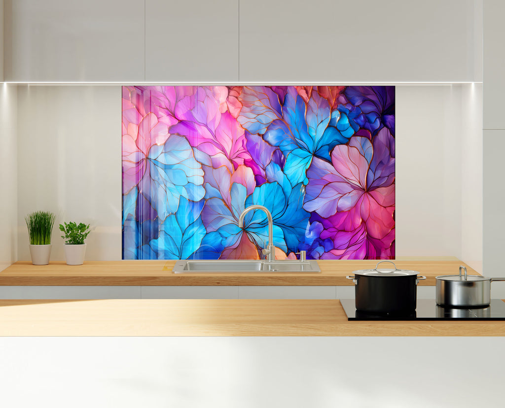 Radiant Floral Harmony - Glass Kitchen Backsplash-BacksplashArtworks