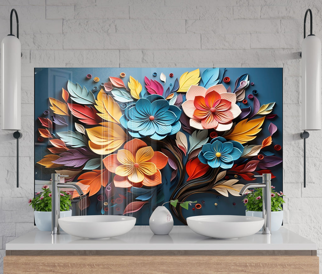 Autumn Bloom Artwork - Glass Kitchen Backsplash-BacksplashArtworks