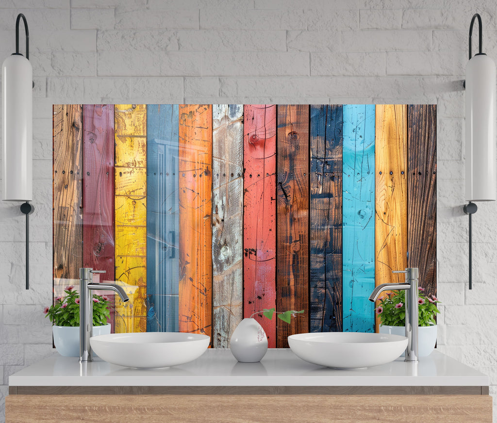 Colorful Wood Panel - Glass Kitchen Backsplash-BacksplashArtworks