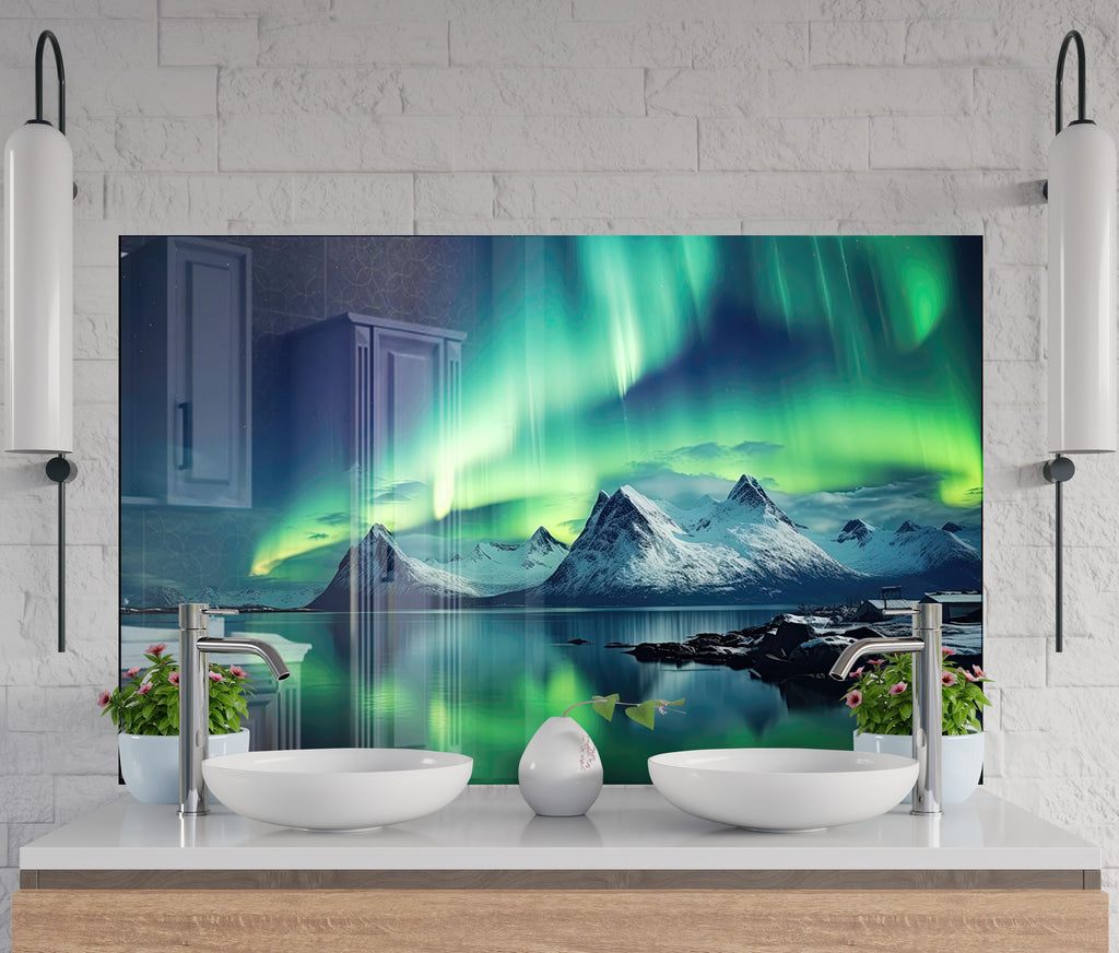 Aurora Borealis Night Sky Wall Art - Tempered Glass Kitchen Backsplash-BacksplashArtworks