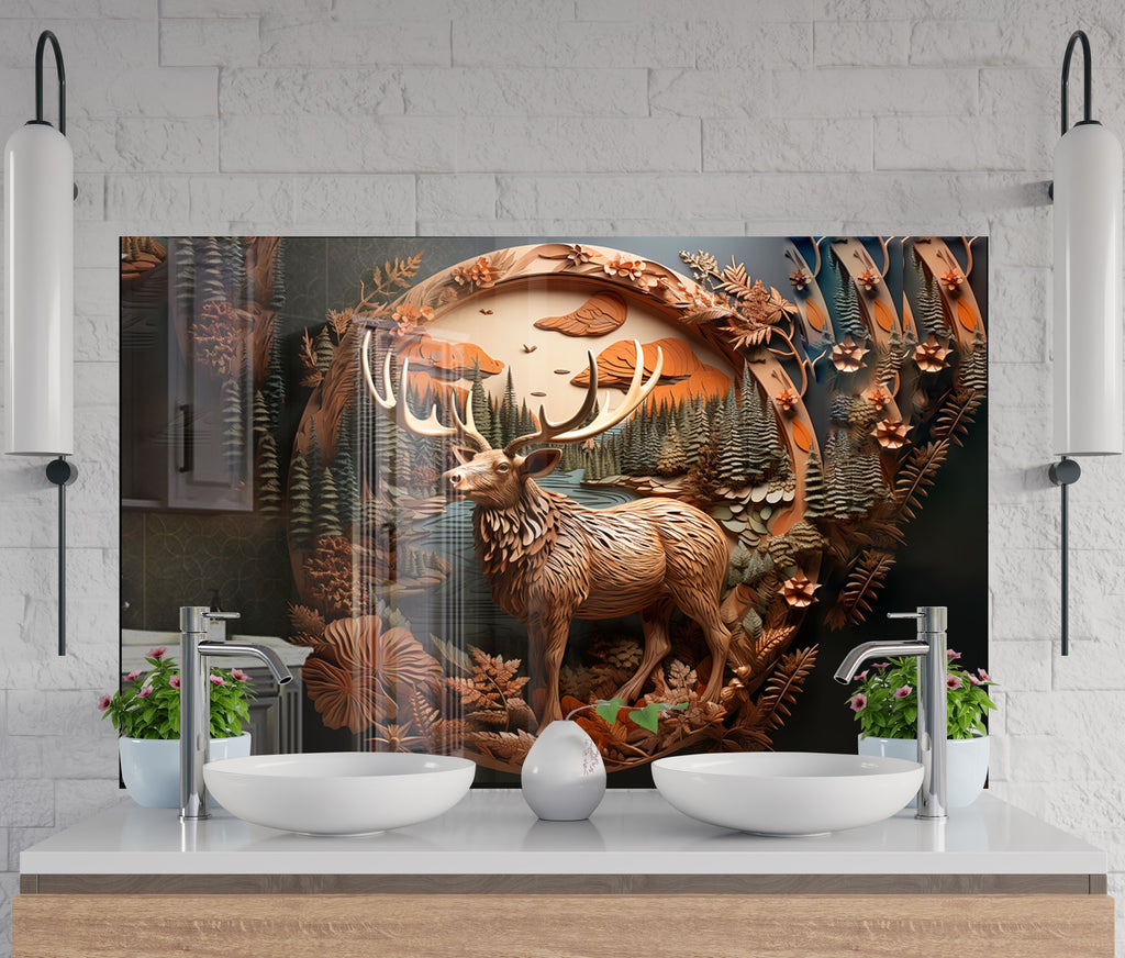 Deer Forest - Tempered Glass Kitchen Backsplash-BacksplashArtworks
