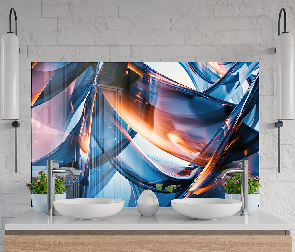 Blue Abstract Elegance – Glass Kitchen Backsplash-BacksplashArtworks