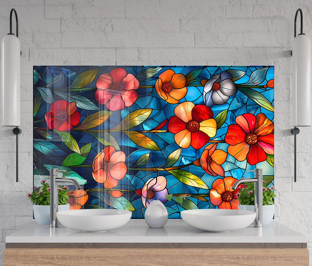 Stained Glass Garden - Glass Kitchen Backsplash-BacksplashArtworks