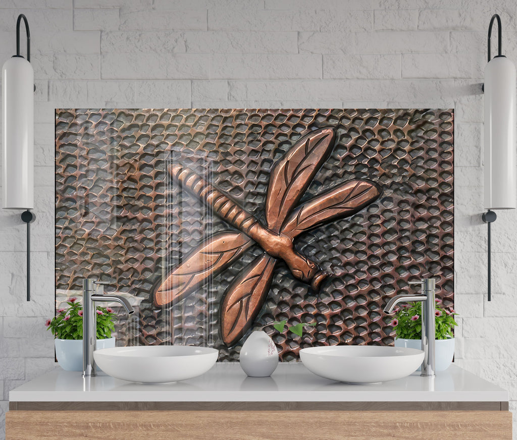 Copper Dragonfly - Tempered Glass Kitchen Backsplash-BacksplashArtworks