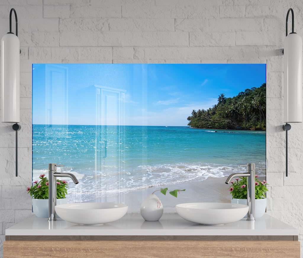 Tropical Beach Ocean View Wall Art – Tempered Glass Kitchen Backsplash-BacksplashArtworks
