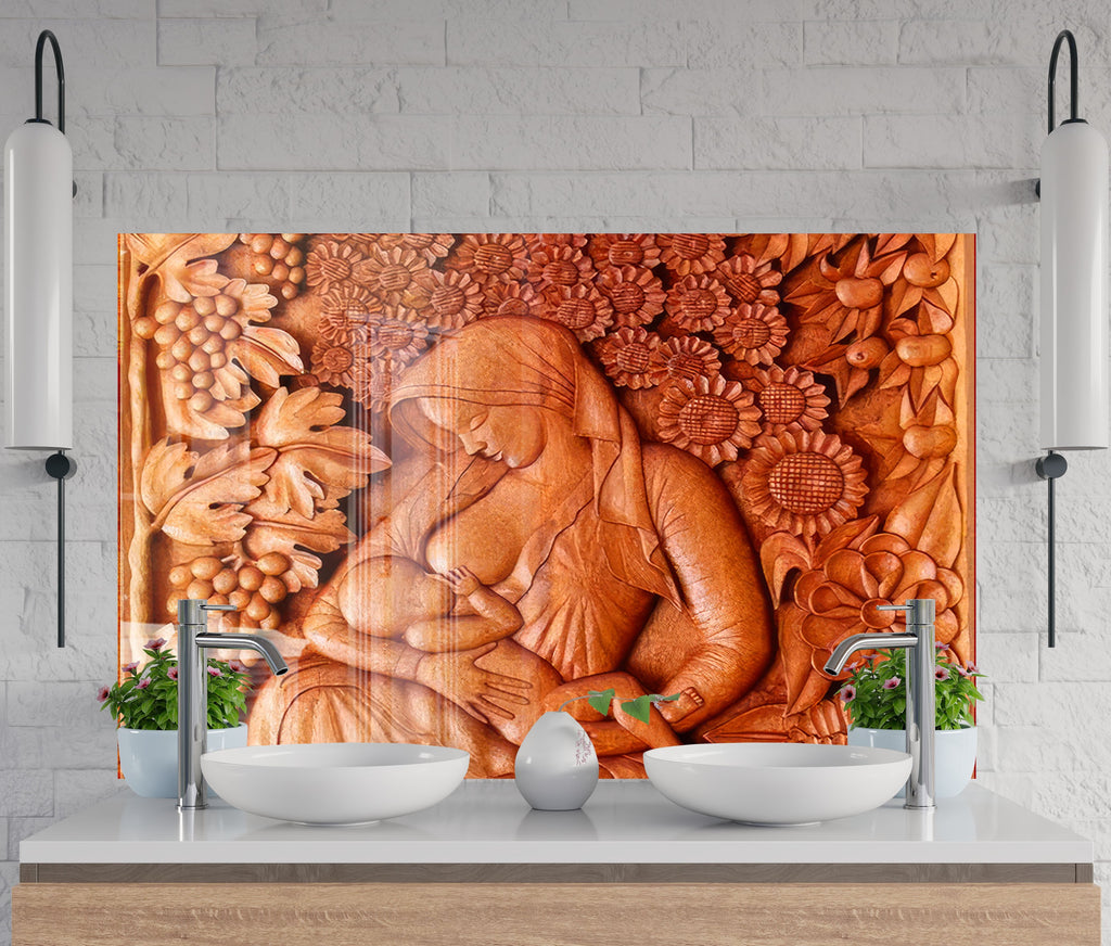 Eternal Motherhood - Glass Kitchen Backsplash-BacksplashArtworks