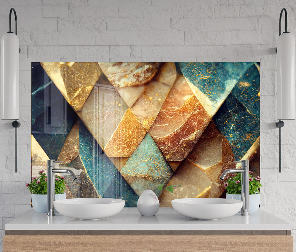 Golden Marble Elegance – Luxurious - Glass Kitchen Backsplash-BacksplashArtworks