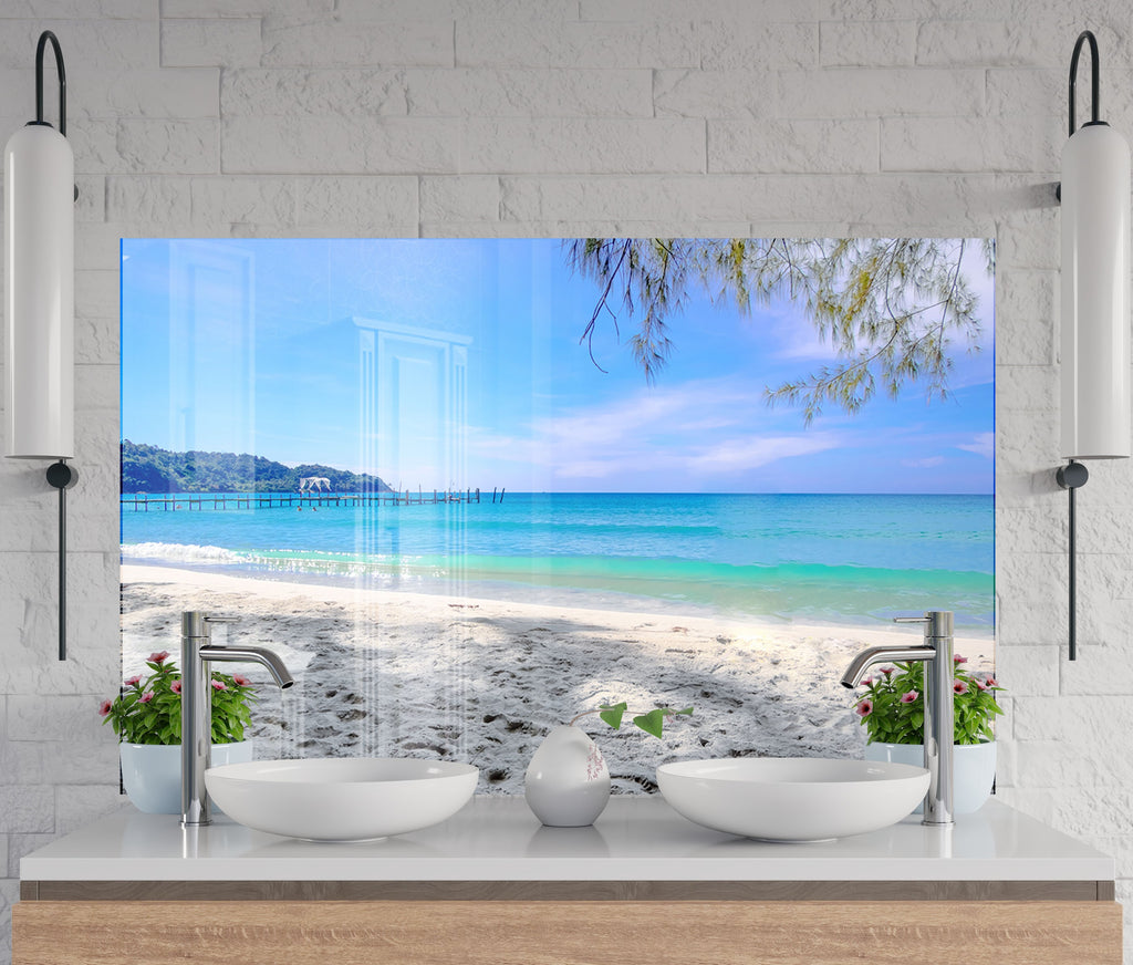 Serene Beach Pier Wall Art – Tempered Glass Kitchen Backsplash-BacksplashArtworks