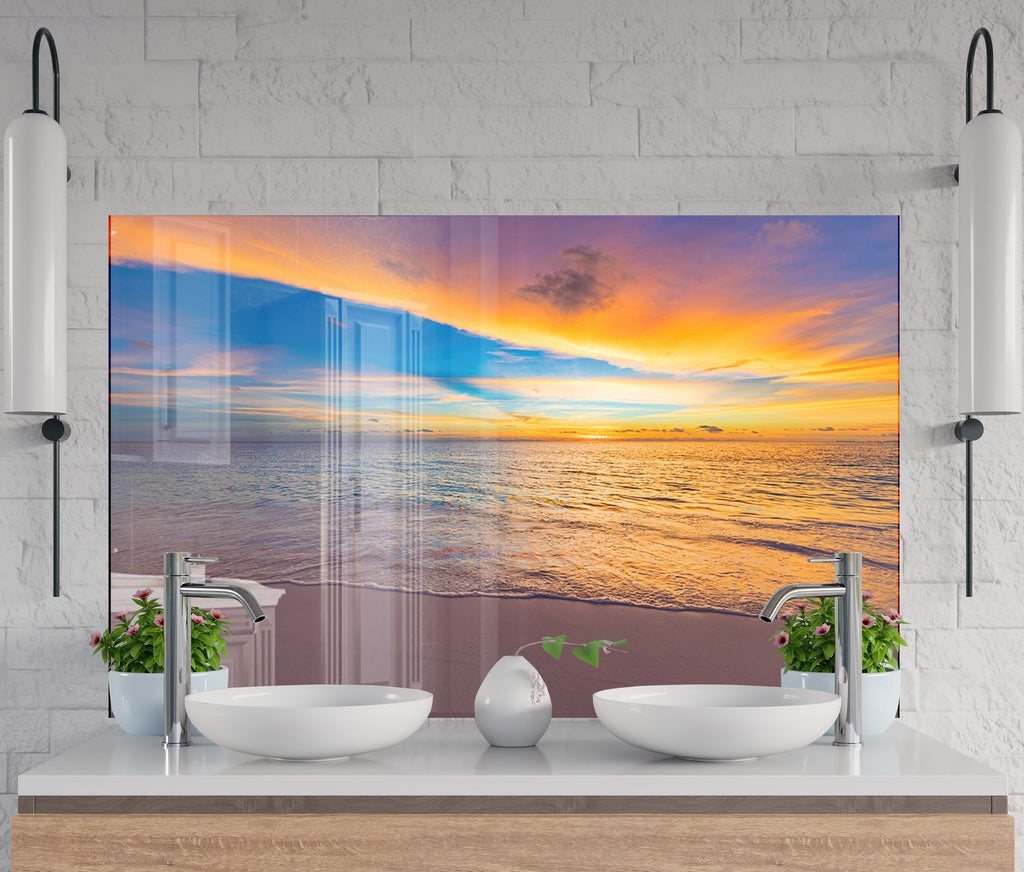 Colorful Ocean Sunset Wall Art – Tempered Glass Kitchen Backsplash-BacksplashArtworks