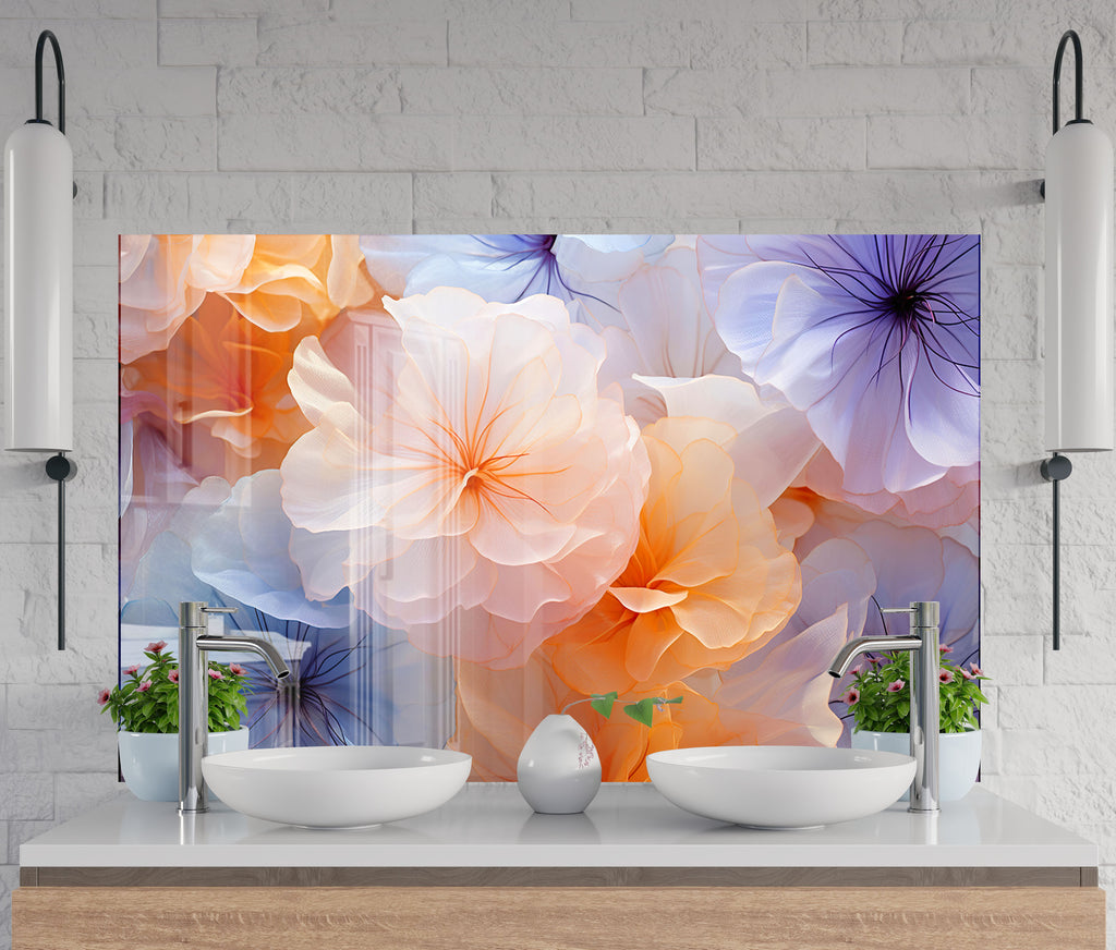 Ethereal Floral Dream - Glass Kitchen Backsplash-BacksplashArtworks