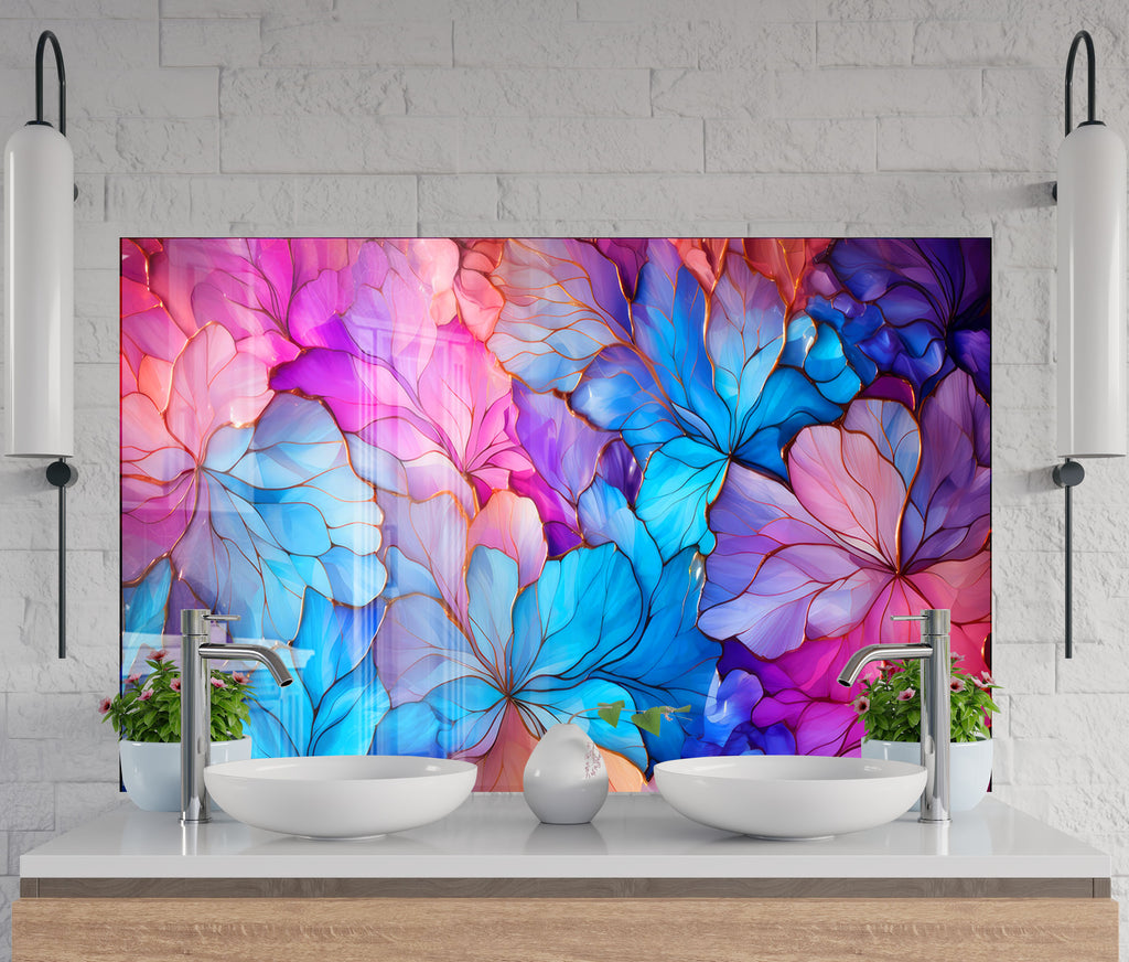 Radiant Floral Harmony - Glass Kitchen Backsplash-BacksplashArtworks
