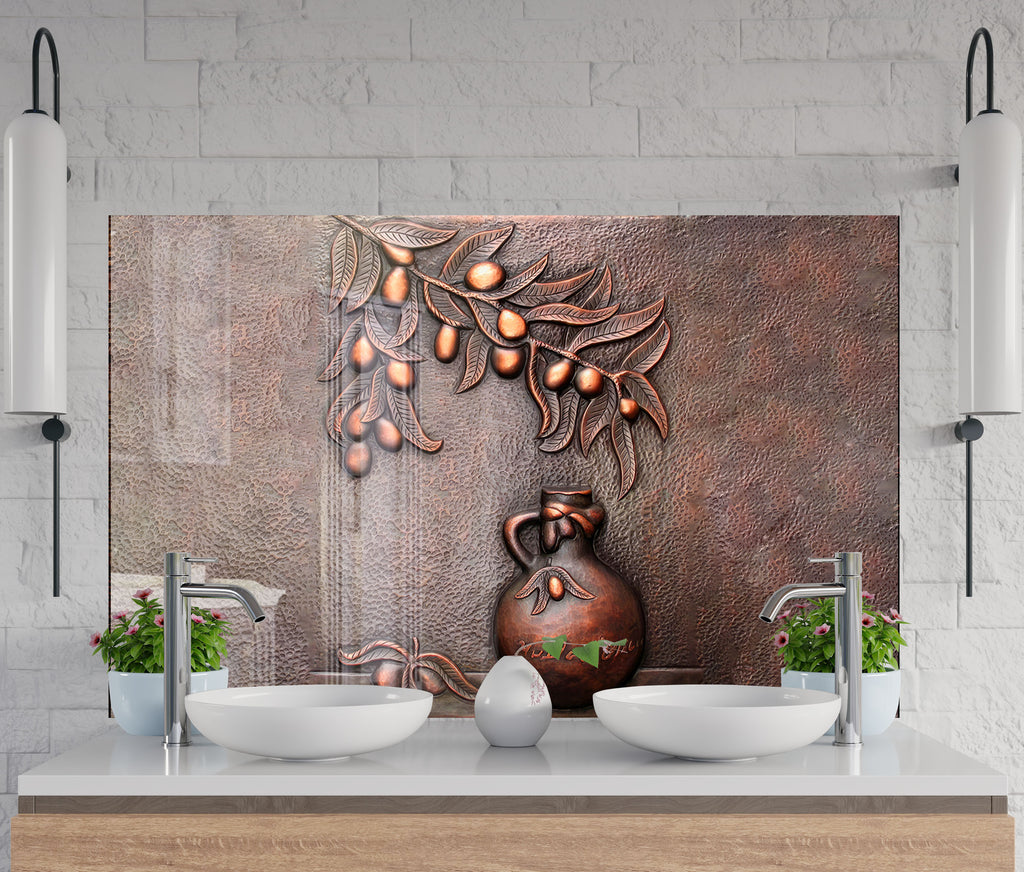 Rustic Bronze Olive Art - Glass Kitchen Backsplash-BacksplashArtworks
