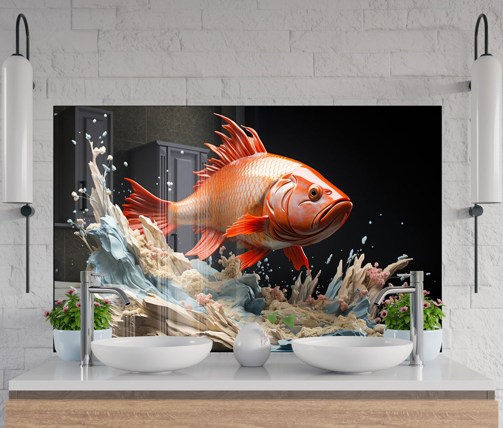 Golden Fish – Glass Kitchen Backsplash-BacksplashArtworks