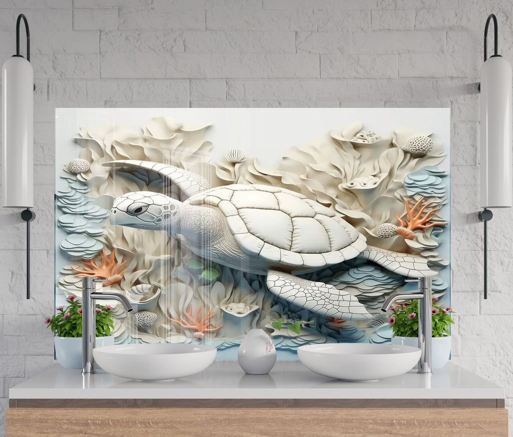 Tranquil Sea Turtle – Glass Kitchen Backsplash-BacksplashArtworks