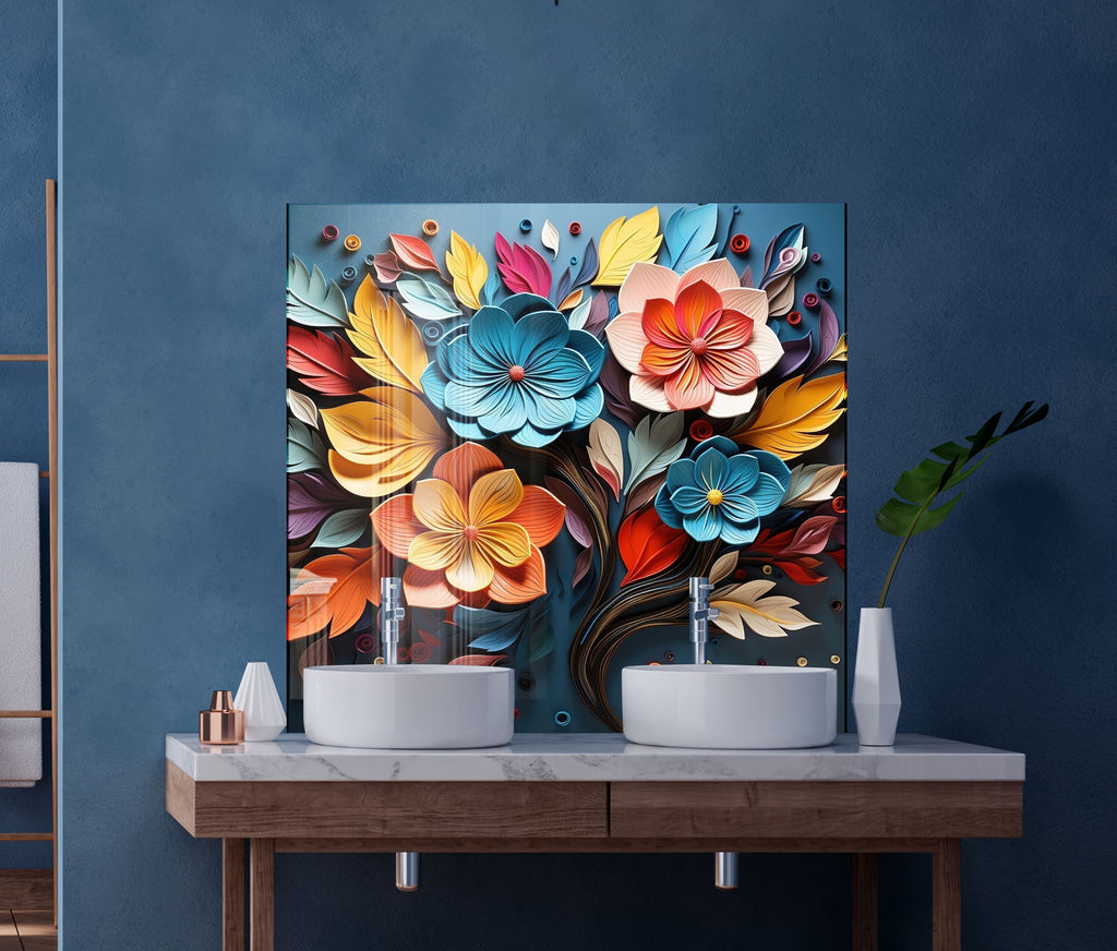 Autumn Bloom Artwork - Glass Kitchen Backsplash-BacksplashArtworks