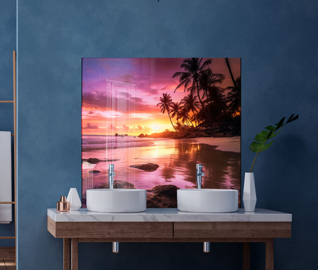 Tropical Sunset Beach Wall Art – Tempered Glass Kitchen Backsplash-BacksplashArtworks