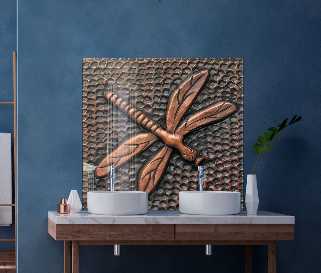 Copper Dragonfly - Tempered Glass Kitchen Backsplash-BacksplashArtworks