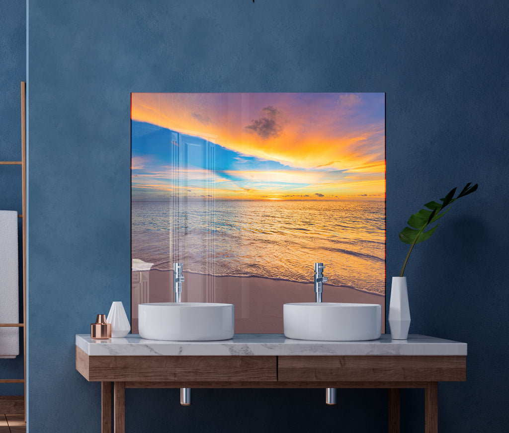 Colorful Ocean Sunset Wall Art – Tempered Glass Kitchen Backsplash-BacksplashArtworks