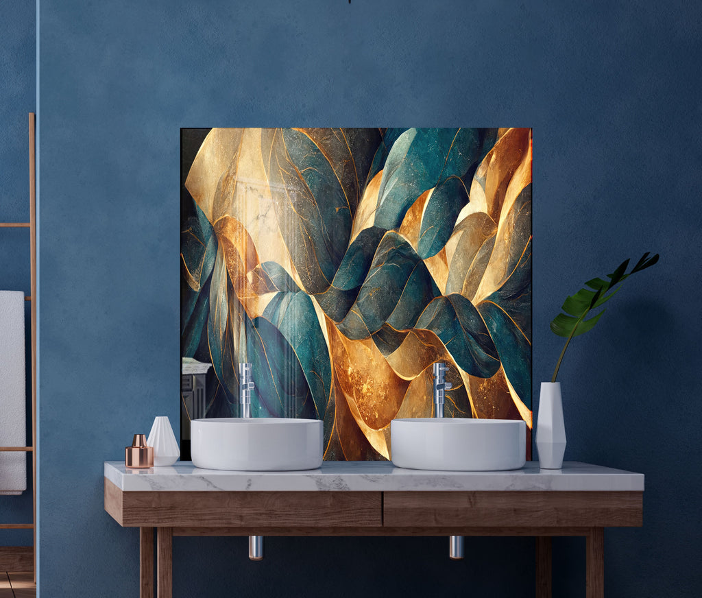Golden Flow – Luxurious - Glass Kitchen Backsplash-BacksplashArtworks