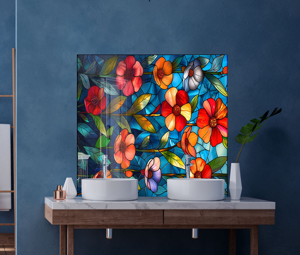 Stained Glass Garden - Glass Kitchen Backsplash-BacksplashArtworks