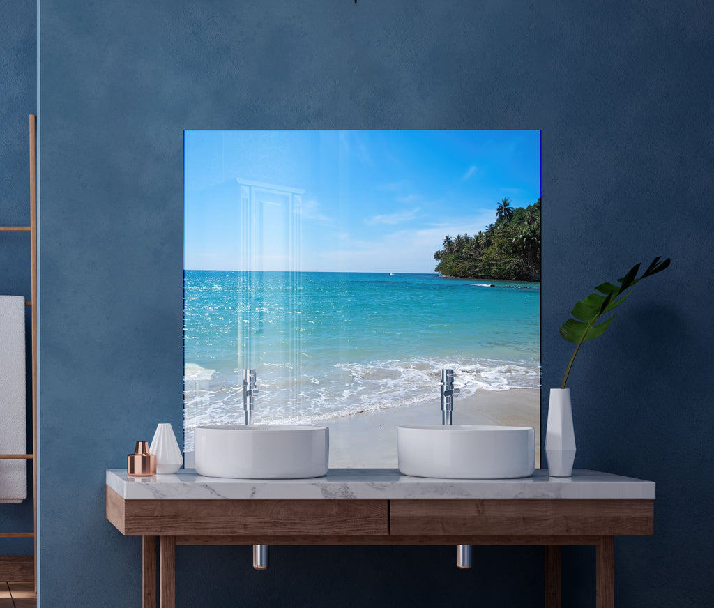 Tropical Beach Ocean View Wall Art – Tempered Glass Kitchen Backsplash-BacksplashArtworks