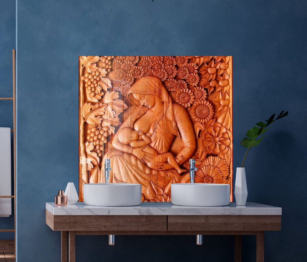 Eternal Motherhood - Glass Kitchen Backsplash-BacksplashArtworks