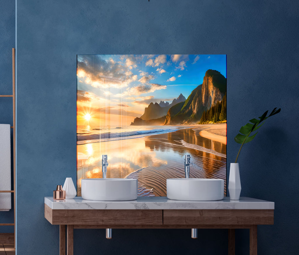 Majestic Mountain Beach Sunset Wall Art – Tempered Glass Kitchen Backsplash-BacksplashArtworks