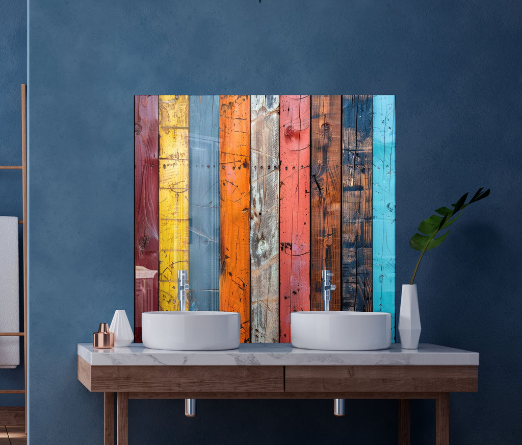 Colorful Wood Panel - Glass Kitchen Backsplash-BacksplashArtworks