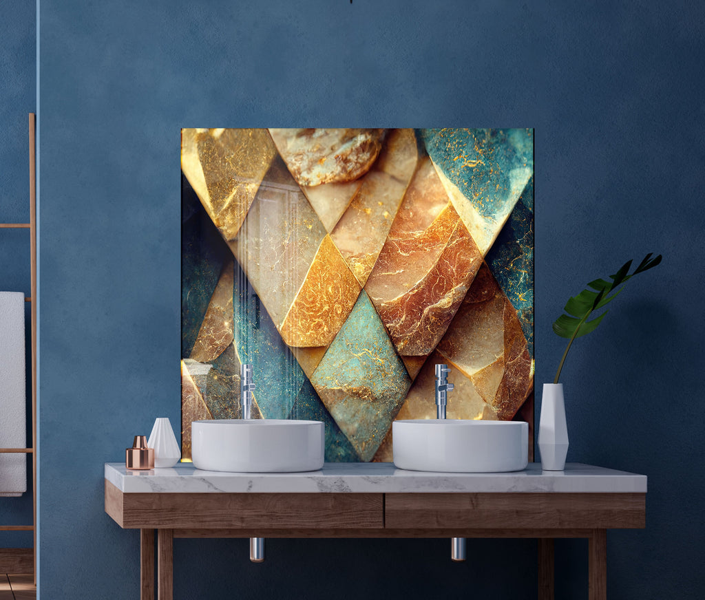 Golden Marble Elegance – Luxurious - Glass Kitchen Backsplash-BacksplashArtworks