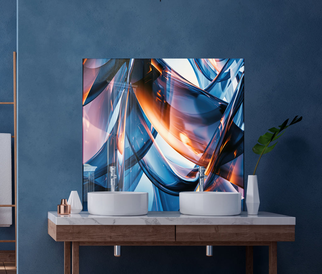 Blue Abstract Elegance – Glass Kitchen Backsplash-BacksplashArtworks