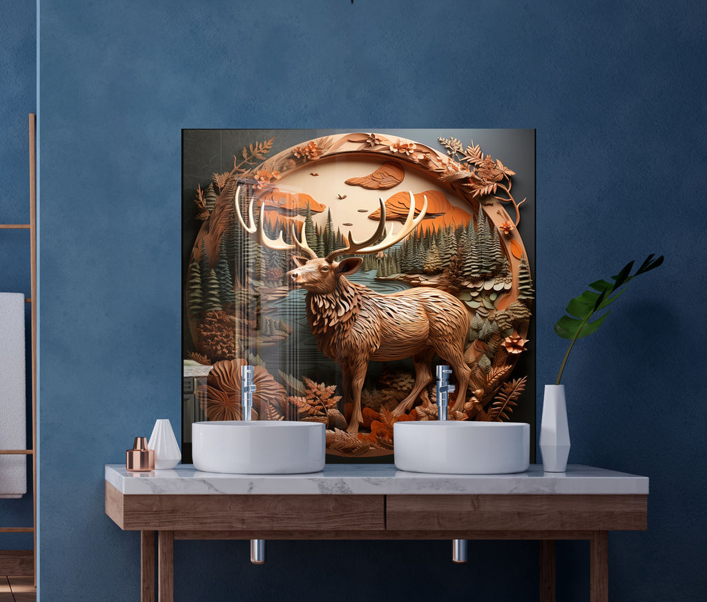 Deer Forest - Tempered Glass Kitchen Backsplash-BacksplashArtworks