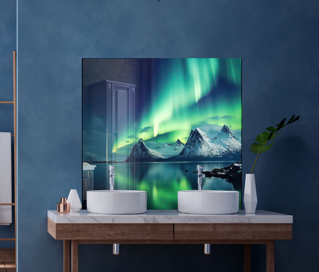 Aurora Borealis Night Sky Wall Art - Tempered Glass Kitchen Backsplash-BacksplashArtworks