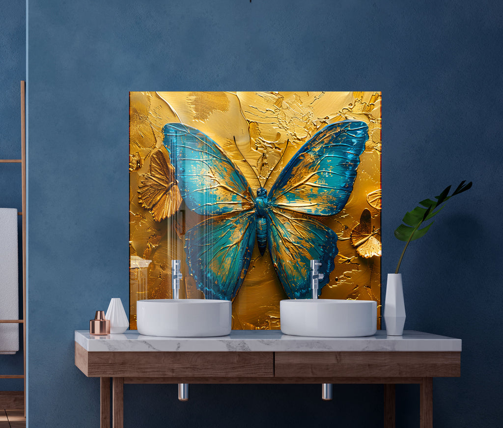 Golden Butterfly – Glass Kitchen Backsplash-BacksplashArtworks