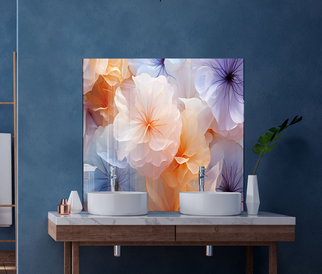 Ethereal Floral Dream - Glass Kitchen Backsplash-BacksplashArtworks