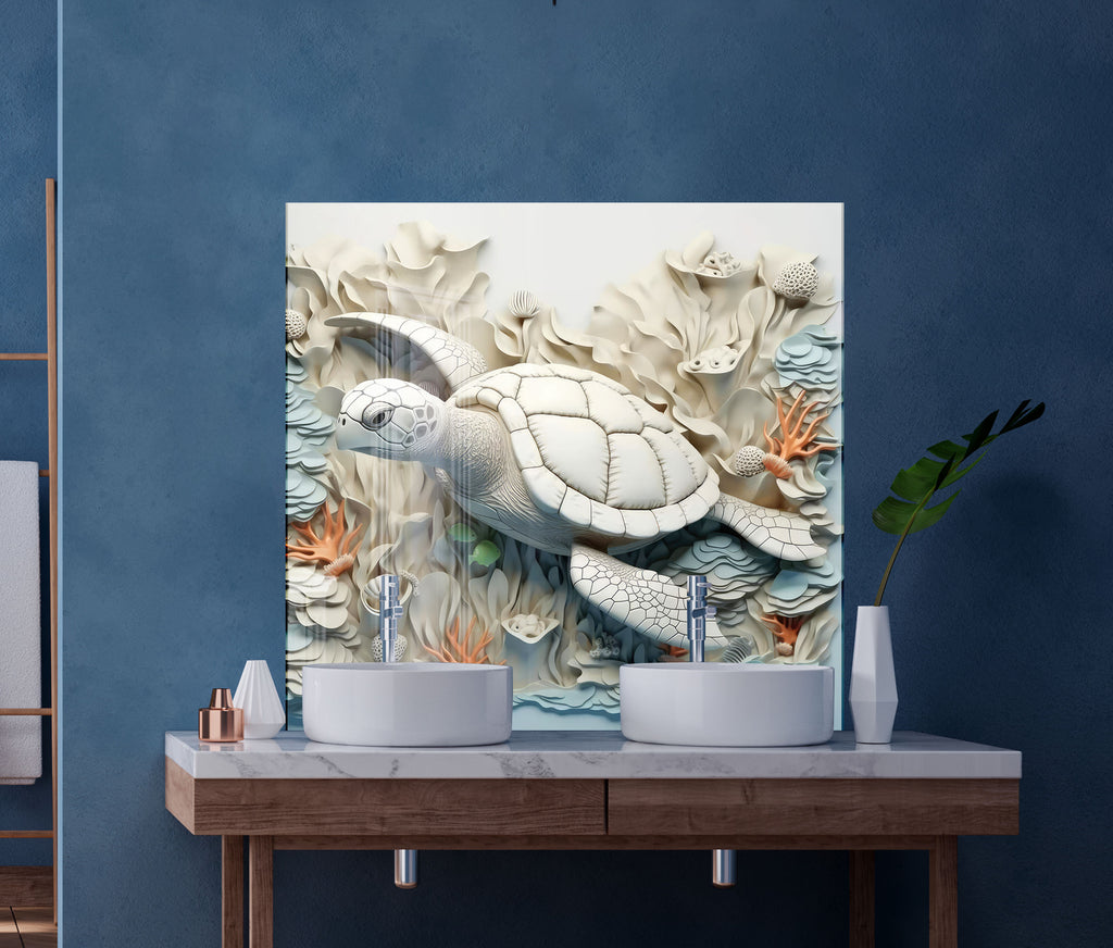 Tranquil Sea Turtle – Glass Kitchen Backsplash-BacksplashArtworks