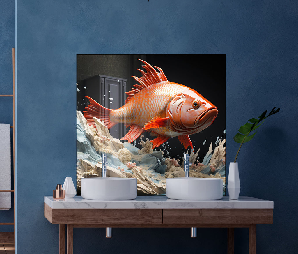 Golden Fish – Glass Kitchen Backsplash-BacksplashArtworks