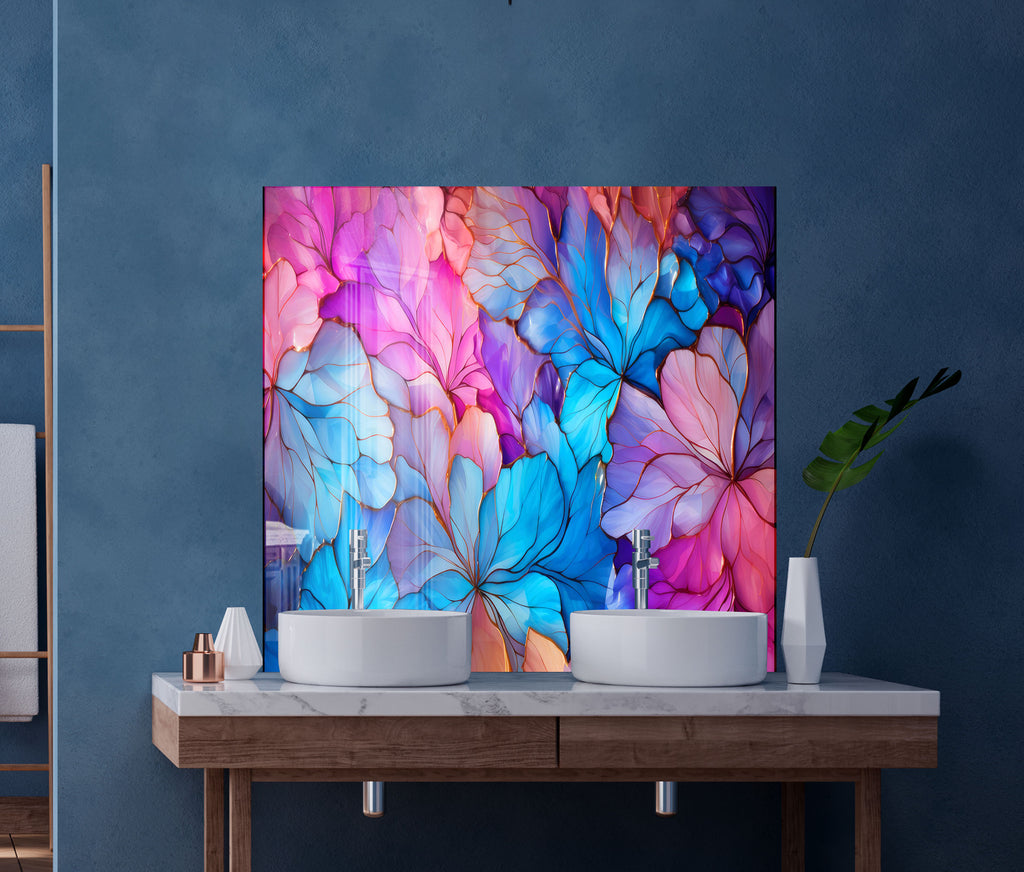 Radiant Floral Harmony - Glass Kitchen Backsplash-BacksplashArtworks
