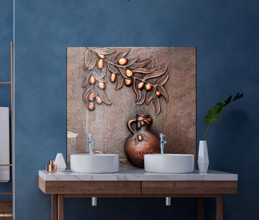 Rustic Bronze Olive Art - Glass Kitchen Backsplash-BacksplashArtworks