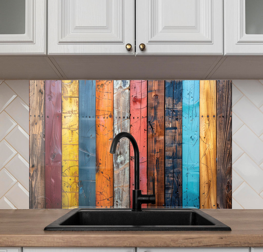Colorful Wood Panel - Glass Kitchen Backsplash-BacksplashArtworks