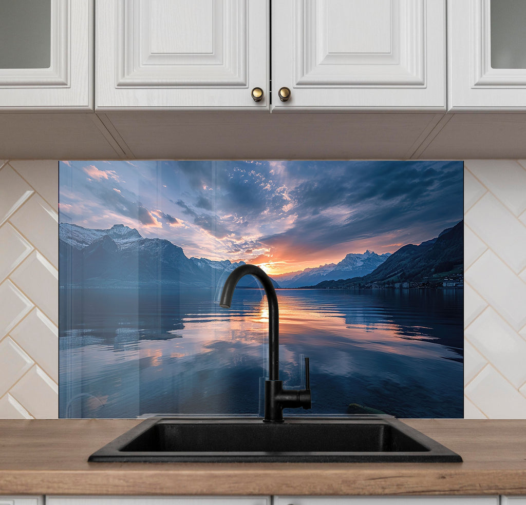 Majestic Mountain Sunset Wall Art – Tempered Glass Kitchen Backsplash-BacksplashArtworks