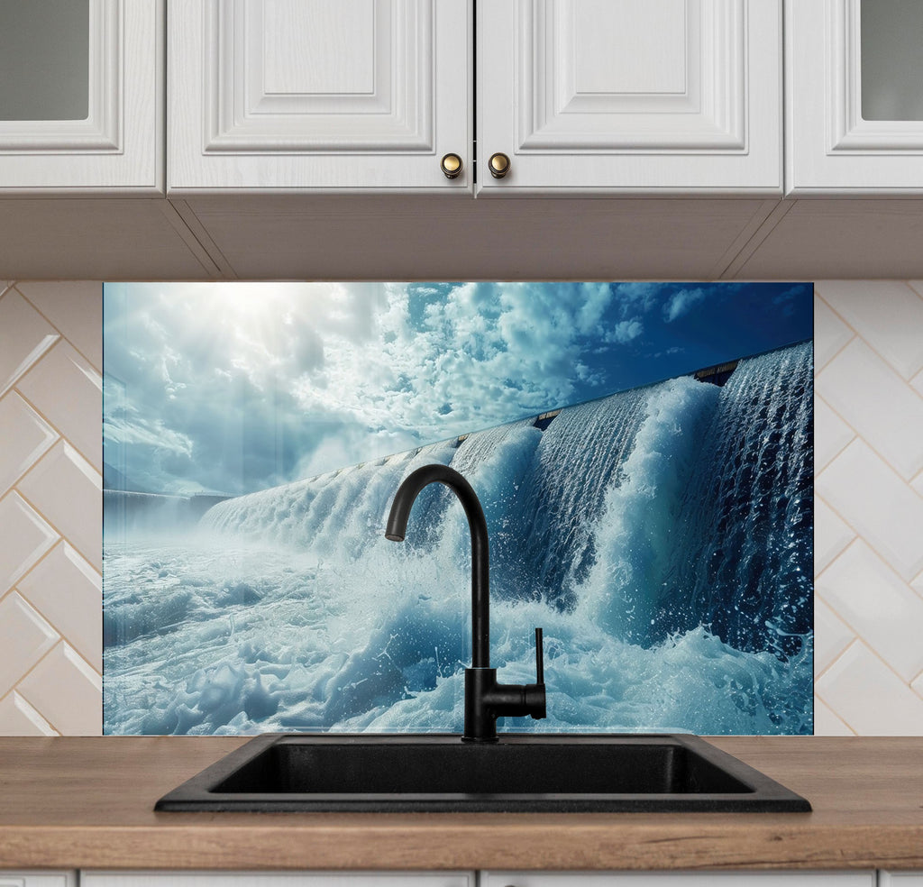 Majestic Waterfall Power Wall Art - Tempered Glass Kitchen Backsplash-BacksplashArtworks