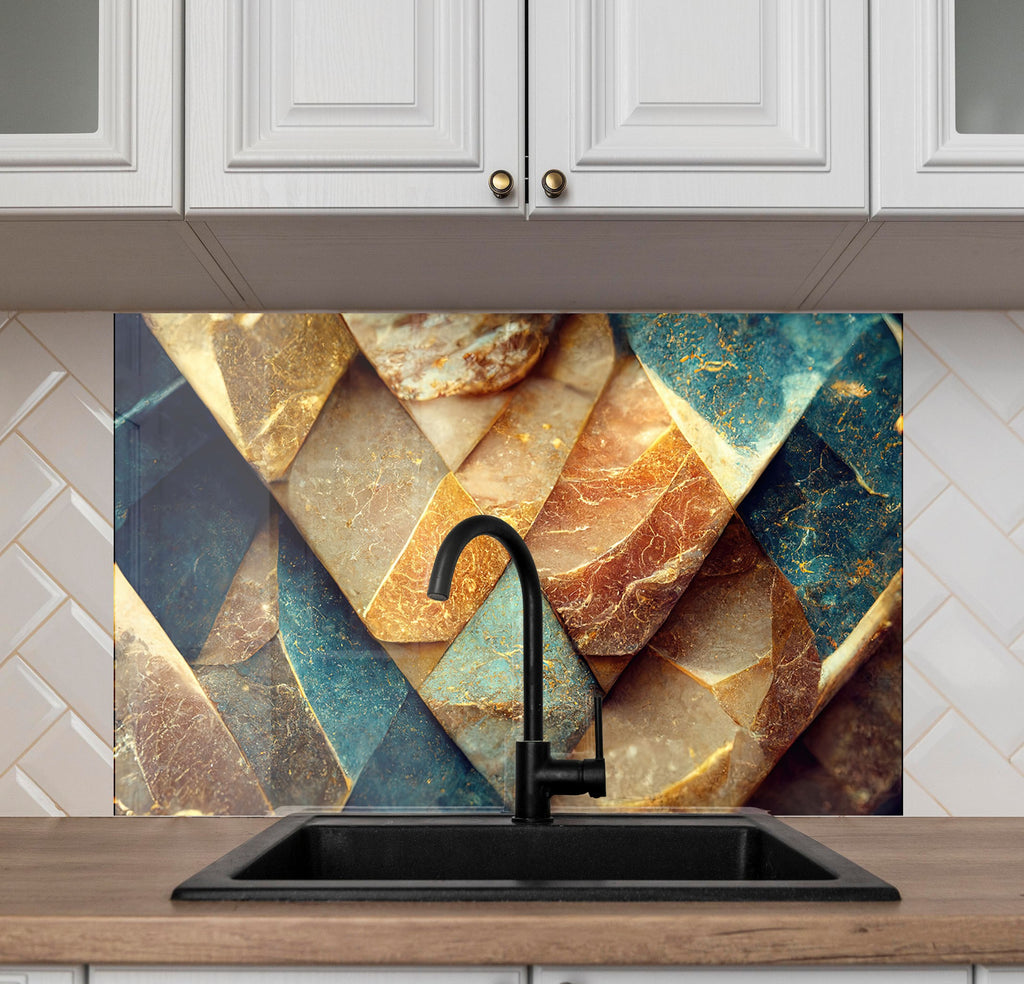 Golden Marble Elegance – Luxurious - Glass Kitchen Backsplash-BacksplashArtworks