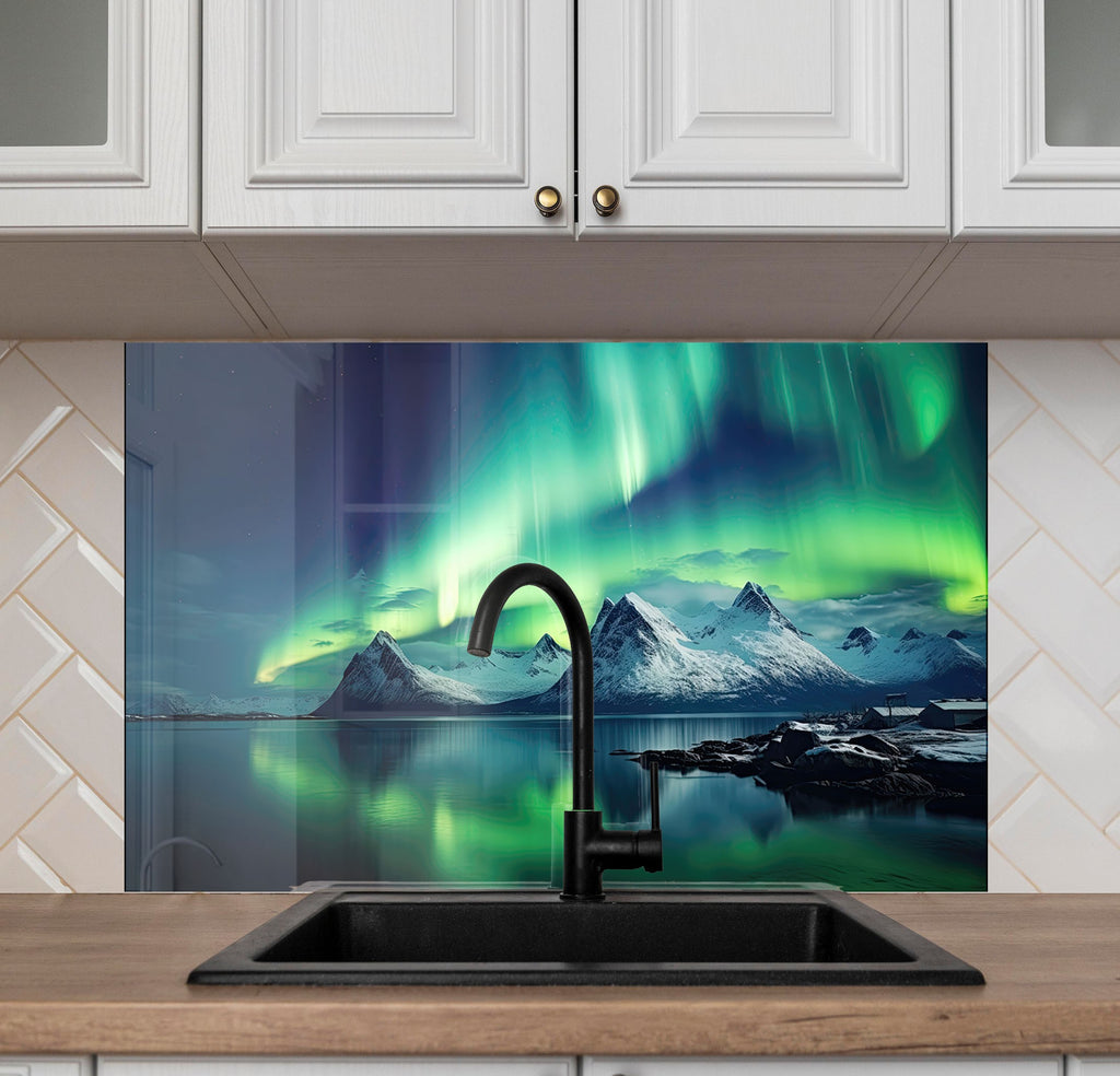 Aurora Borealis Night Sky Wall Art - Tempered Glass Kitchen Backsplash-BacksplashArtworks