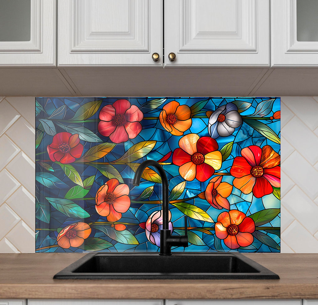 Stained Glass Garden - Glass Kitchen Backsplash-BacksplashArtworks
