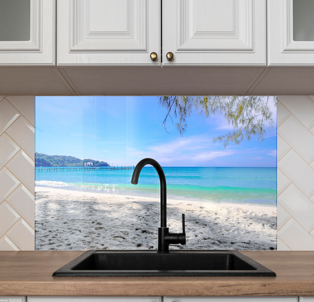 Serene Beach Pier Wall Art – Tempered Glass Kitchen Backsplash-BacksplashArtworks