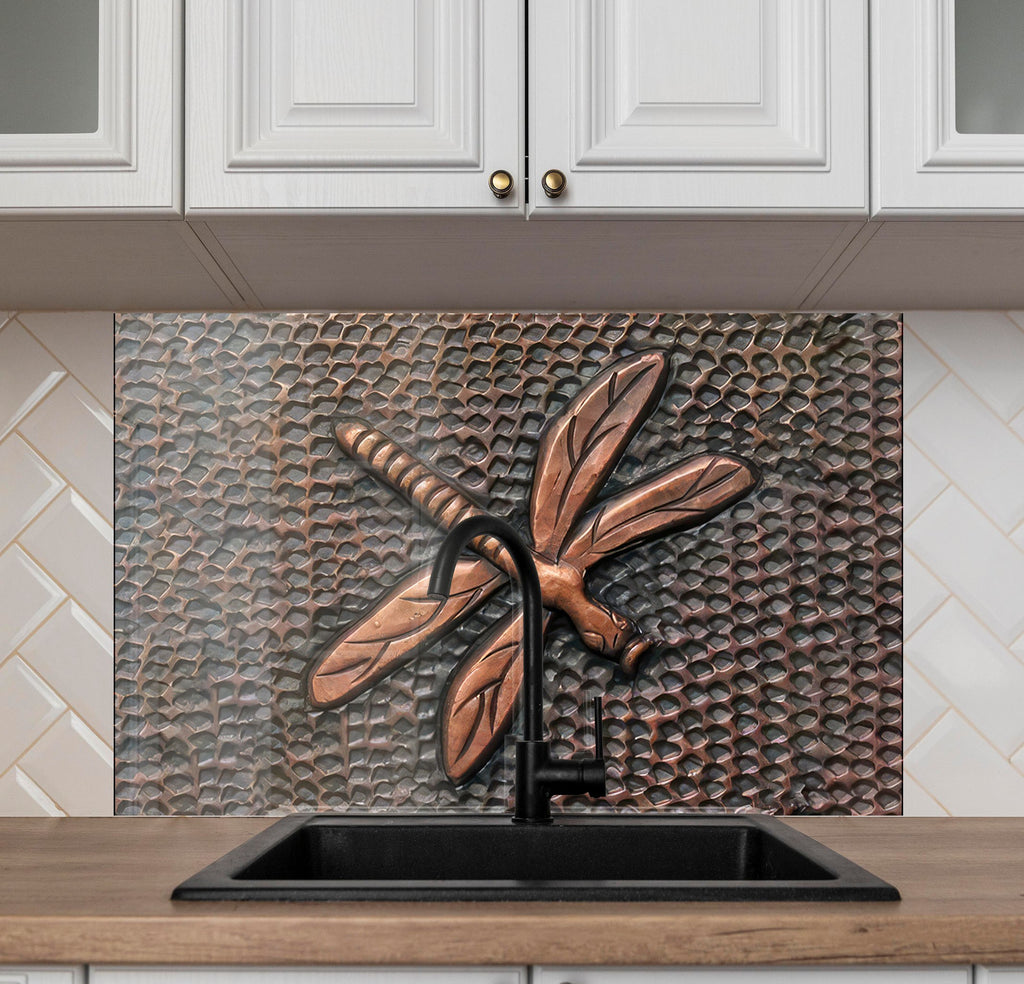 Copper Dragonfly - Tempered Glass Kitchen Backsplash-BacksplashArtworks