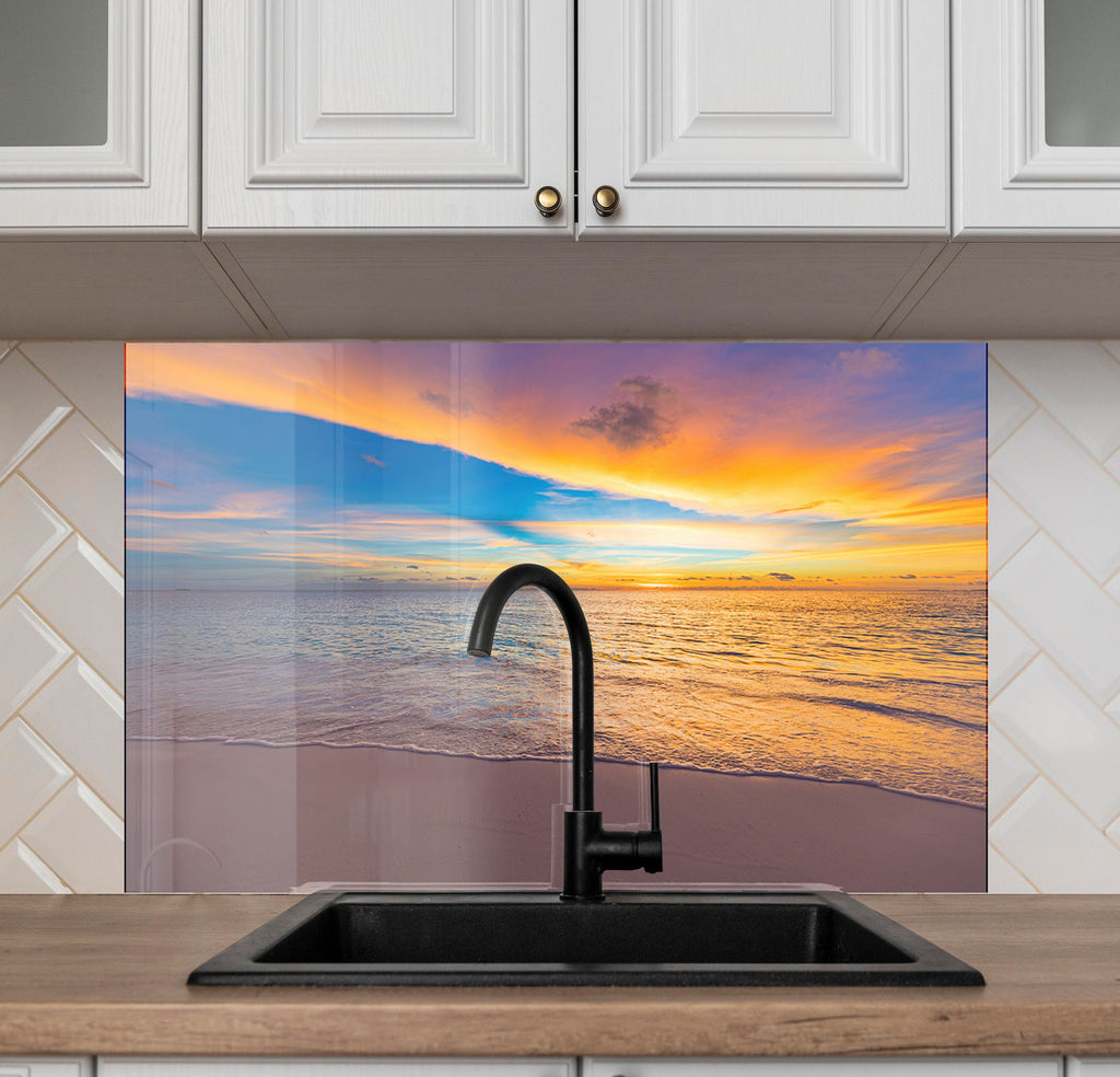 Colorful Ocean Sunset Wall Art – Tempered Glass Kitchen Backsplash-BacksplashArtworks