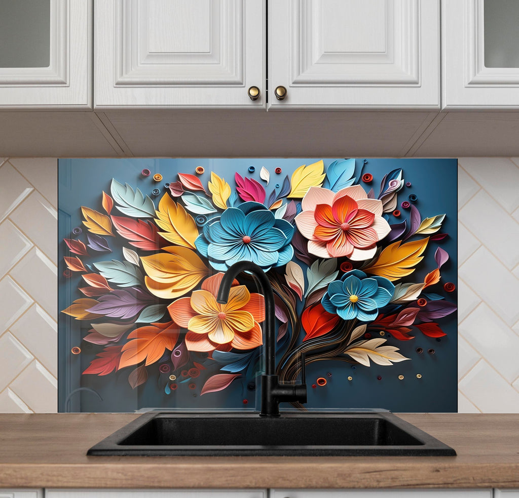 Autumn Bloom Artwork - Glass Kitchen Backsplash-BacksplashArtworks